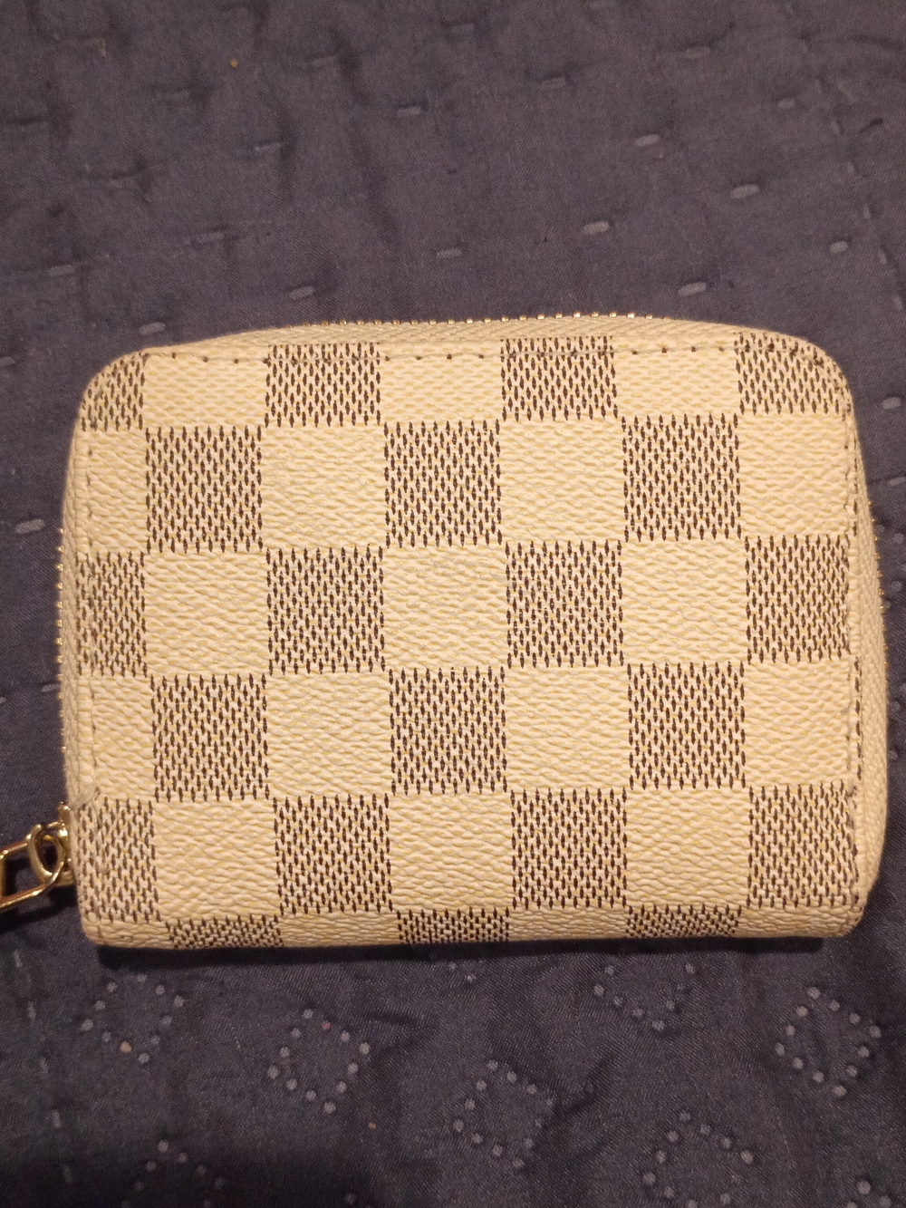 Source Unknown Checkered Zip Wallet in Cream and Brown